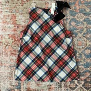 Holiday Tartan Plaid Blouse with Bow Detail